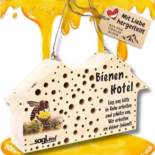 sagl.tirol Insektenhotel für Wildbienen aus Zirbenholz [100% Natur] Bienenhotel als Nisthilfe mit über 100 Bohrungen in 3/4/5/6/8/10 mm Durchmesser I Wildbienen Nisthilfe I Bienen Balkon von sagl.tirol