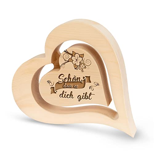 sagl.tirol Herz aus Zirbenholz mit schwebendem innen Herz und Gravur [100% Naturprodukt] Mama Geschenk aus Zirbe I Herz Deko I Jahrestag Geschenk I Muttertag I Vatertag I Schön, DASS es Dich gibt von sagl.tirol