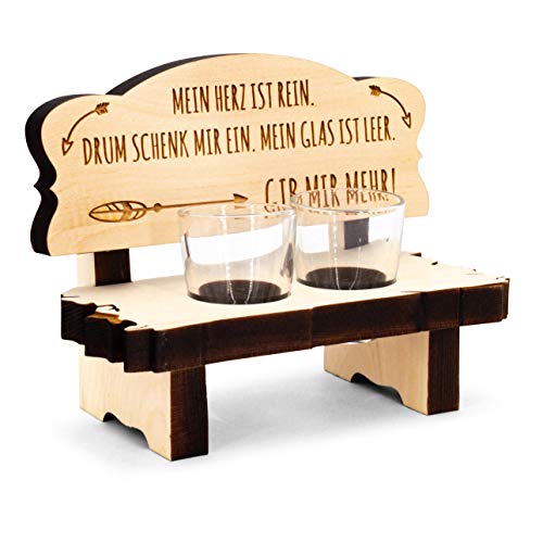 sagl.tirol Holz Schnapsbank mit Gravur und Schnapsgläser [100% Natur] Lustige Geschenkidee I Geschenke für Männer I Geburtstagsgeschenk für Männer (2er Schnapsbank Mein Herz ist rein) von sagl.tirol
