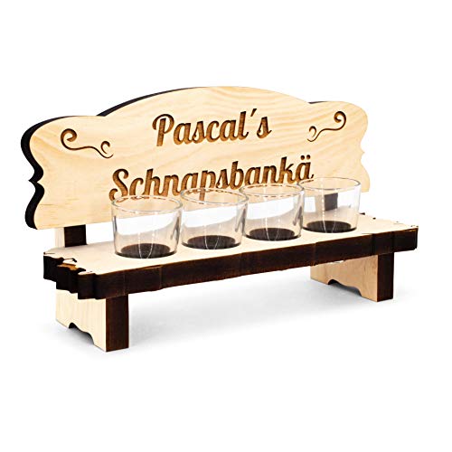sagl.tirol Holz Schnapsbank mit Gravur und Schnapsgläser [100% Natur] Lustige Geschenkidee I personalisierte Geschenke Männer I Geburtstagsgeschenk für Männer (mit eigener Gravur) von sagl.tirol