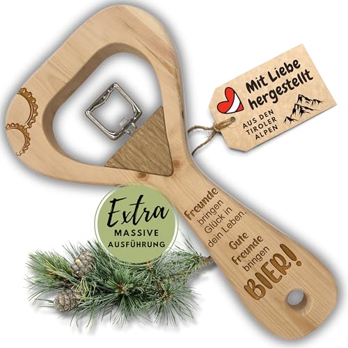 sagl.tirol® Flaschenöffner XXL aus Zirbenholz – mit Gravur „Freunde!“ – 30 cm – mit Magnet – handgefertigt in Tirol – originelles Geschenk für Männer, Bierfreunde & Feiern Freunde von sagl.tirol