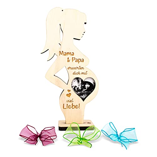 sagl.tirol Geschenke für schwangere aus Zirbenholz Mama & Papa [100% Bio] inkl.3 Schleifen I Bilderrahmen für Ultraschallbild I Geschenk für schwangere I Geschenk schwangere babyparty von sagl.tirol