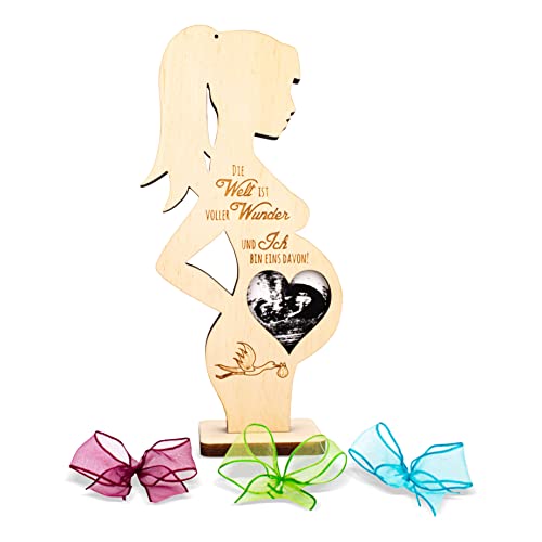 sagl.tirol Geschenke für schwangere aus Zirbenholz die Welt ist voller [100% Bio] inkl.3 Schleifen I Bilderrahmen für Ultraschallbild I Geschenk für schwangere I Geschenk schwangere babyparty von sagl.tirol