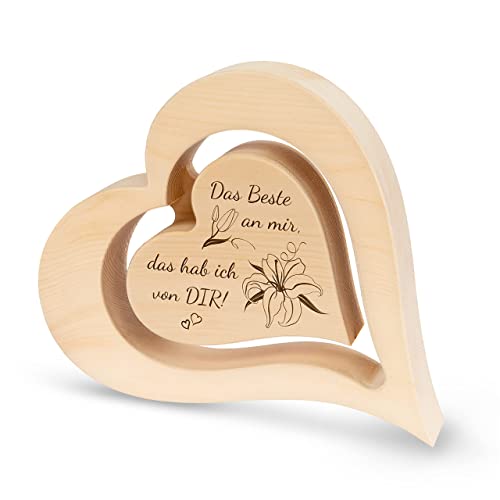 sagl.tirol Herz aus Zirbenholz mit schwebendem innen Herz und Gravur [100% Naturprodukt] Mama Geschenk aus Zirbe I Herz Deko I Geschenk Mama I Muttertag I Vatertag I Das Beste hab ich von dir von sagl.tirol