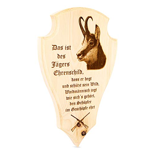 Jäger Trophäenschild Wandbild aus Zirbe Des Jägers Ehrenschild (Des Jägers Ehrenschild) von sagl.tirol