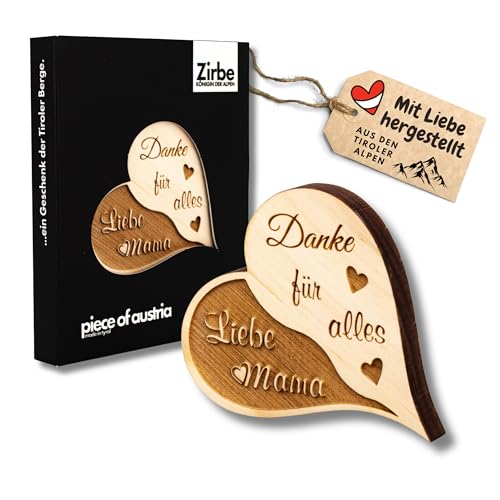 sagl.tirol® Herz Mama, Muttertagsgeschenk aus Zirbenholz, Zirbenherz Muttertag, Muttertagsgeschenke für Mama, Geschenke zum Muttertag, Muttertag Geschenk für Mama, Danke für alles Liebe Mama von sagl.tirol