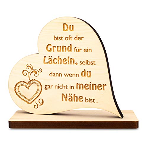 sagl.tirol holzmanufaktur Zirbenherz auf Sockel mit Gravur (Du bist oft der Grund für EIN Lächeln) von sagl.tirol