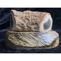 Achat Mineral Steingruppe - Naturbelassen Beige Braun Indonesien Mit Holzständer Absolut Erstaunliches Sammlerstück 320 G von saharagems