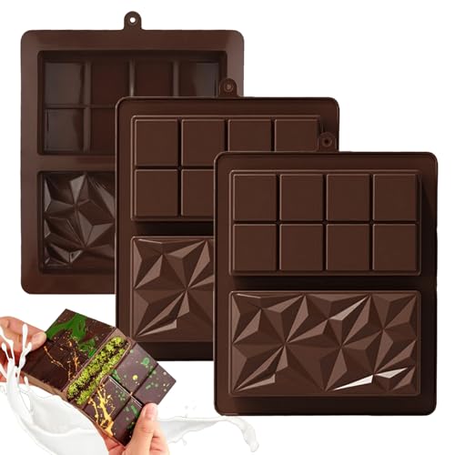 Saijer Schokoladenform Silikon, 3 Stück Extra Tief Schokoladenform Groß Dubai Schokolade Form Silikonform Schokolade Form Schokoladentafel 2 in 1 Silikonform für Dubai Schokolade Praline Süßigkeiten von saijer