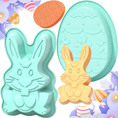 Saijer Silikonform Ostern, 2 Stück Ostern Backform Silikon Backform Ostern Hasen-Backform Silikonform Osterhase Silikon Kuchenform Hasenform Silikon Silikonform Hasen Ostern Silikon Formen（Grün） von saijer