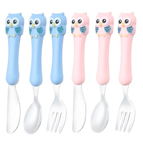 saijer Kinderbesteck, 6 Teilig Besteck Set Edelstahl Kleinkind Gabeln Löffel Messer Set Esslernlöffel Esslernbesteck Kinderlöffel Kinderbesteck ab 1 Jahr Taufgeschenke für Mädchen und Jungen von saijer