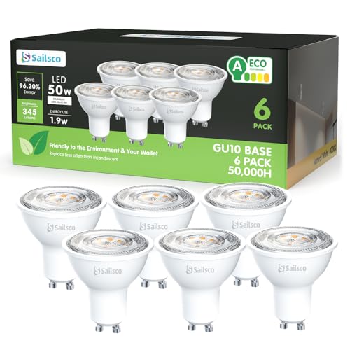 sailsco Energieklasse A GU10 LED Neutralweiss Lampe,1.9W 345LM 4000K Neutralweiß GU 10 Spot Energiesparlampe,50W Glühbirne Ersetzt,36 Grad Abstrahlwinkel G10 Leuchtmittel,Nicht Dimmbar Birne,6 Stück von sailsco