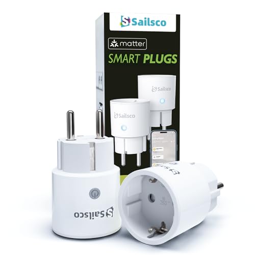 Sailsco Matter Smart Steckdosen mit Stromverbrauch,Smart Home WiFi Steckdose,Funktioniert Apple HomeKit,Alexa und Google,Sprachsteuerung,Fernzugriff,Kein Hub notwendig,Mini 2Pack von sailsco