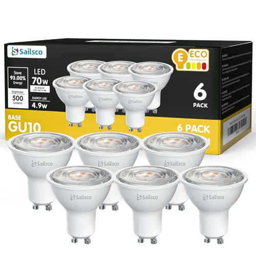 sailsco GU10 LED Warmweiss Lampe,4.9W 2700K 500LM GU 10 Warmweiß,Spot G10 Energiesparlampe 70W Glühbirne Ersetzt,Abstrahlwinkel 36° Leuchtmittel,Nicht Dimmbar Birne,6 Stück von sailsco