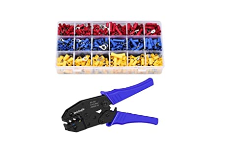 Sainlogic Crimpzange Kabelschuh Set, Grimpzange mit 700 Stück Kabelschuh Set, Elektrische Steckverbinder Quetschverbinder Sortiment für 0,5-6 mm² Isolierte Kabelschuhe von sainlogic