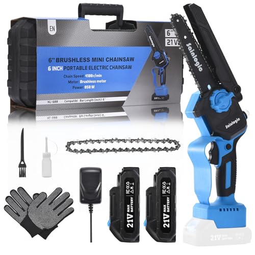 Sainlogic Mini Kettensäge 6 Zoll Akku, Kettensäge Elektro mit 2 * 2000mAh Akku, Leichte Akku Kettensäge mit Sicherheitsschloss, Handkettensäge für Gartenscheren Holzschneiden (Blau) von sainlogic