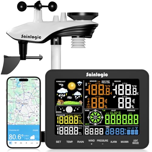 Sainlogic Smart WiFi Weather Stations Wireless Indoor Outdoor SA68 Plus,24/7 AI Weather Forecast by Weatherseed®,APP/Email Alert,Home Weather Station with Rain Gauge and Wind Speed von sainlogic