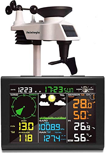 Sainlogic Funkwetterstation mit Außensensor, 8-in-1 Funkwetterstation mit Wettervorhersage, Temperatur, Luftdruck, Luftfeuchtigkeit, Windmesser, Regenmesser, Mondphase, Wecker von sainlogic