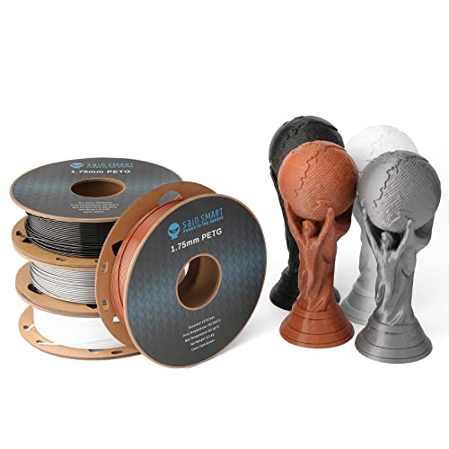 SainSmart PRO-3 PETG 3D-Drucker-Filament 1,75 mm, Verwicklungsfrei PETG Filament Set, Maßgenauigkeit +/- 0,02 mm, 500 g x 4 Stück – Schwarz, Weiß, Braun, Silber von sainsmart