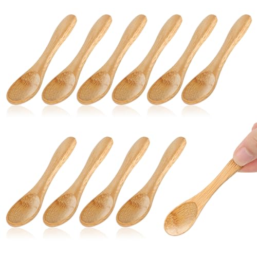 10 Stück Holzlöffel Klein Handgefertigte Holzlöffel 9cm Natürliche Kleine Holzlöffel Holzbesteck für Küchenzubehör Eis Saucen Honig Tee von salbsever