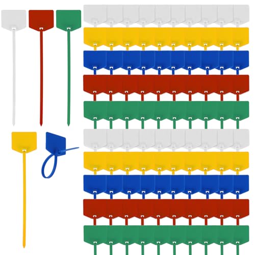 100 Stück Kabelmarkierung Kabelbeschriftung Kabelbinder Tags Bunte 250mm x 3mm Farbige Kabelbinder Set Verstellbare UV Beständig Hitzebeständig für Kabelmanagement Gartenarbeit von salbsever