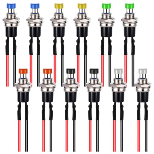 12 Stück 7mm Vorverkabelt Mini Momentan Druckknopf 12V Mini Taster Schalter 3A 220V SPST 2 Pins Vorgelöteter Druckknopfschalter Runder Flachknopf-Drucktasten Drucktaster Bunt für Modelleisenbahn-Hobby von salbsever