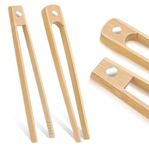 2 Stück Bambus Zange Grillzange Holz mit Magnet Toastzange Bambus Umweltfreundlich Holzzange Magnetisch Küchenzubehör für das Heimrestaurant Küchenzange zum Kochen, Brot Gegrilltes Fleisch Brot Gebäck von salbsever