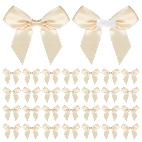 30Stück Champagner Mini-Schleifen für Bastelarbeiten Satinband-Schleifen 5 cm Selbstklebende füre Geschenkverpackung Vorgebundene Schleife mit Doppelseitigem Klebeband für Hochzeits Geschenk Bäckerei von salbsever