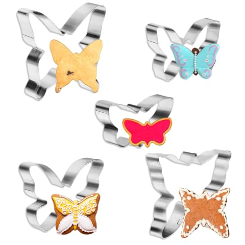 5 Stück Schmetterling AusstecherSet, Schmetterlings Ausstecher Form, Ausstechformen Backen Edelstahl Ausstechformen Set für Kekse dekorieren Backen Küche, Handgemachte Snacks Osterkeks von salbsever