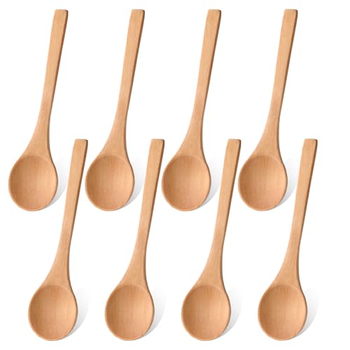 8 Stück Kochlöffel Holz Klein, Suppenlöffel Langgriff 13cm, Honiglöffel zum Essen, Mischen, Rühren, Kochen - Wooden Spoon für Zuhause, Küche, Kaffee, Party, Restaurant von salbsever