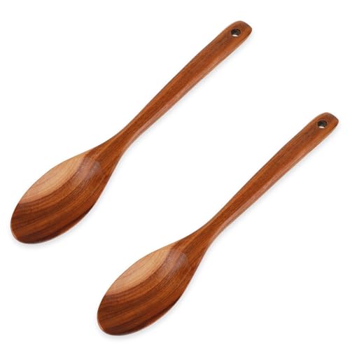 2 Stück Kochlöffel Holz, 30cm Langer Griff Holzlöffel, Antihaft-Mischlöffel Holzlöffel für Küche Rühren und Kochen Rührlöffel Suppenlöffel von salbsever