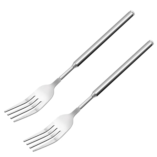 Teleskopgabel 2 Stück Ausziehbare Gabel Lange Edelstahl Teleskopgabel Besteck Ausziehbar Lang Griff Gabel Besteck für BBQ Toasten Abendessen Obst Dessert 22– 63cm von salbsever