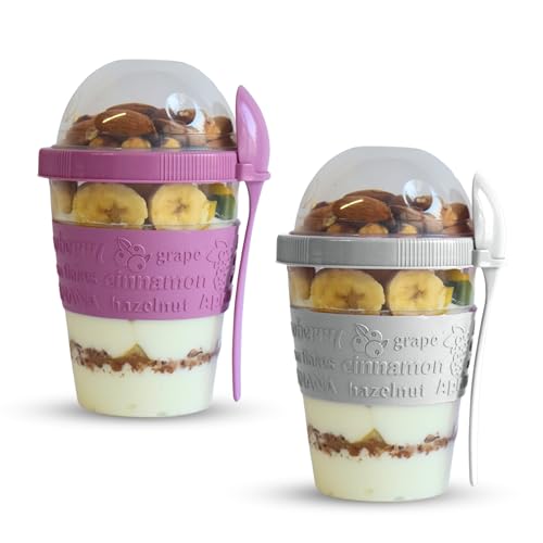 salda Joghurtbecher zum Frühstück für unterwegs, 590 ml, zum Mitnehmen und Mitnehmen, Müslibecher mit Löffel, Übernachtungshafer- oder Haferflocken-Behälter, buntes 2er-Set (gelb und grün), 2 Stück von salda