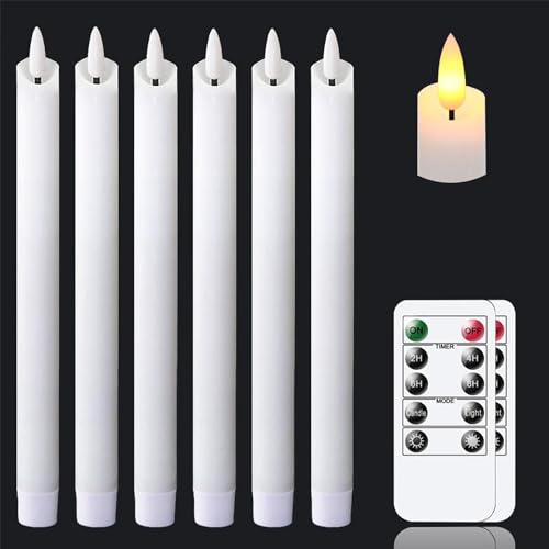 salipt LED Stabkerzen mit Zwei Fernbedienung und Timerfunktion, Flackernde Flamme Batteriebetrieben Elektrisch Echtwachskerzen,6 Stück Weiß (2 x 24,5 cm,Warmes) von salipt