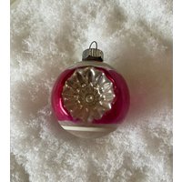 Vintage Mercury Glass Striped Christmas Ornament 1940Er Jahre Runde Mit Gealterter Patina von sallys4025