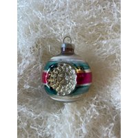 West German Dgm Vintage Mercury Glass Striped Christmas Ornament 1940Er Jahre Rundes Mit Gealterter Patina von sallys4025