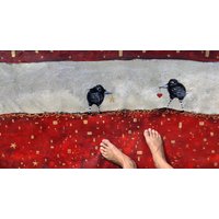 Raben Bodentuch Rot Weiß Abstrakt Schwarz Krähe Kunst Langlebig Küchenteppiche Terrasse Teppich Dünne Eingang Willkommen Matte Wachstuch Amseln von saltspringfloorartco