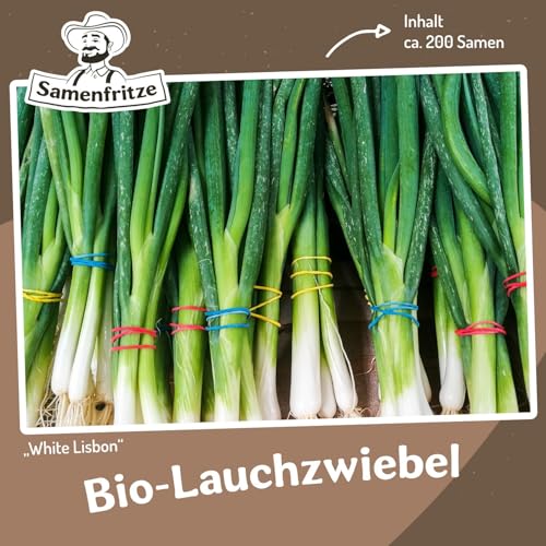 Bio-Lauchzwiebel White Lisbon ca. 200 Samen - schnellwachsende Sorte mit weißer Zwiebel von samenfritze