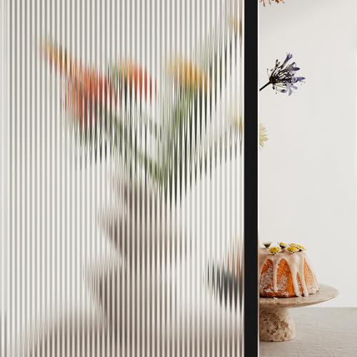 SAMHEITO Fensterfolie Blickdicht Selbsthaftend statische Sichtschutzfolie 60x400cm Riffelglas Effekt Vertikale Streifen Muster für Zuhause Badzimmer Büro Wohnzimmer von samheito