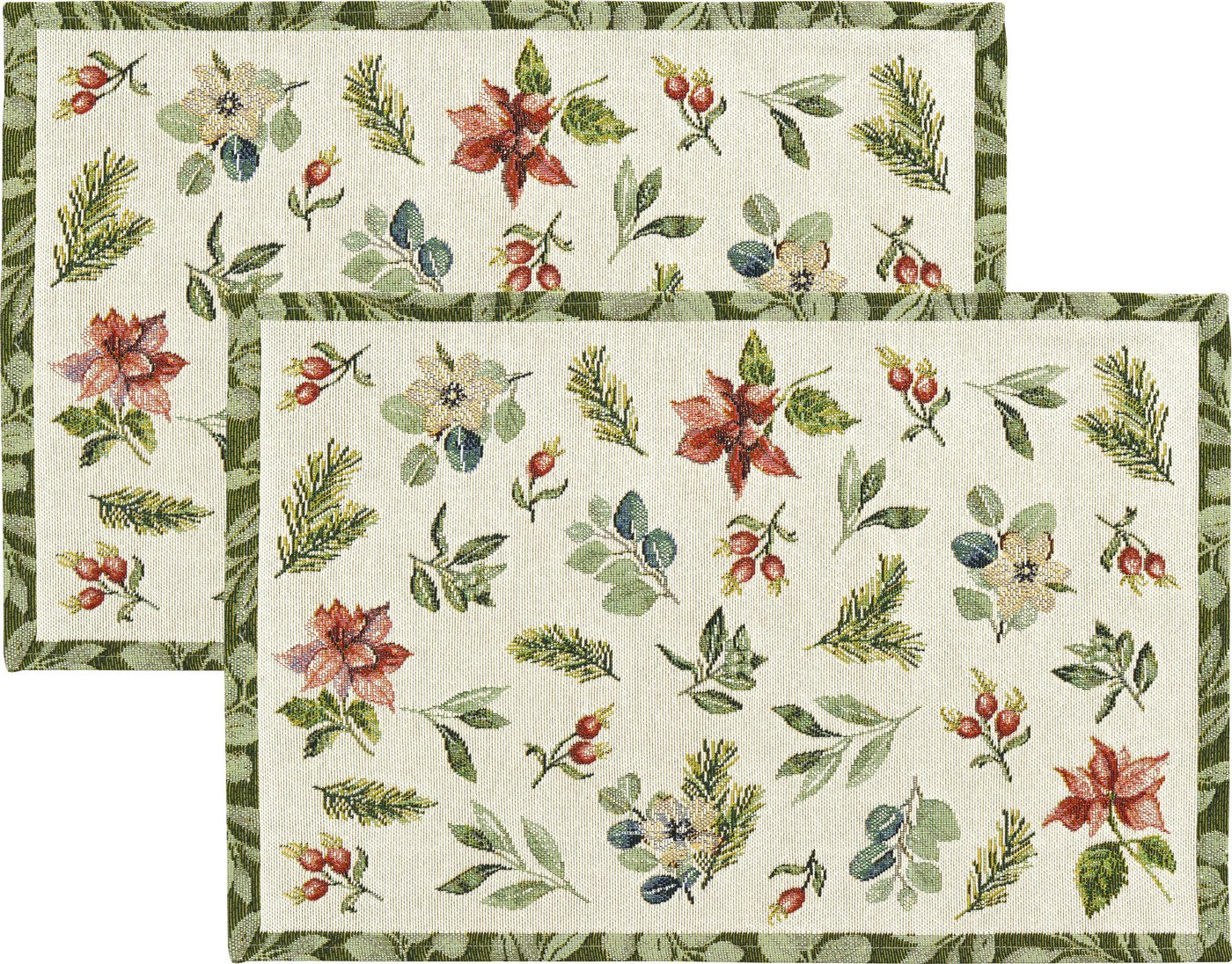 sander table + home Platzset Tischset "X-Mas Greens" 2er-Pack, Gobelin Blumen von sander table + home