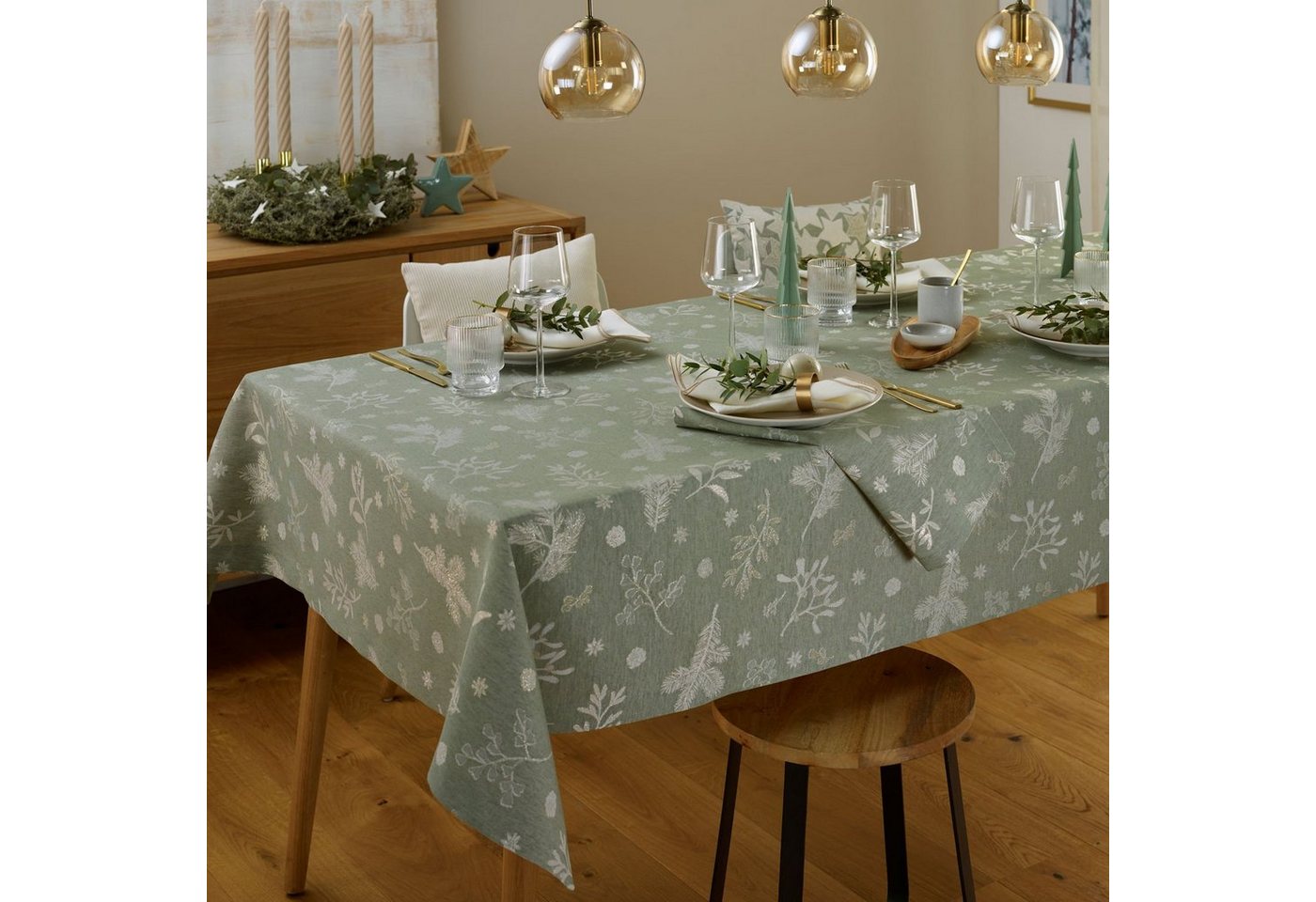 sander table + home Tischläufer Festlicher Tischläufer Pine in schilf grün 50x140 cm Zweige (1-tlg) von sander table + home