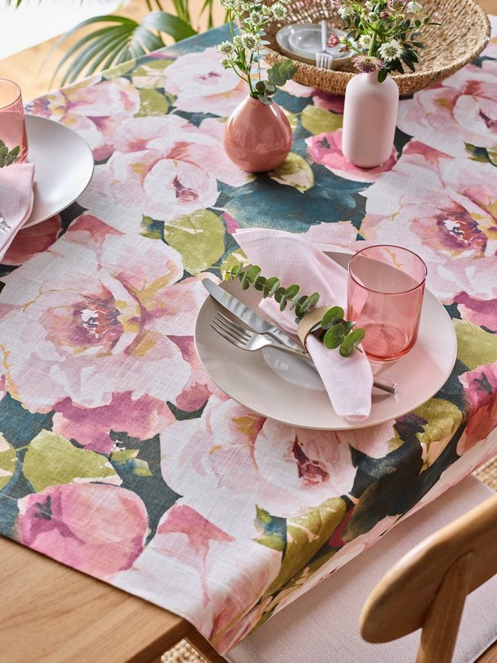 sander table + home Tischläufer SANDER * Edler Tischläufer Mallory rosa Blüten 50 x 140 cm Leinen (1-tlg) von sander table + home