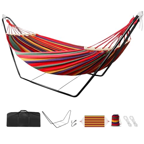 Hängematte mit Gestell, Hängemattengestell 200x150cm für Outdoor Indoor Garten Camping Reisen Wandern Seaside (Rot) von sanheshun