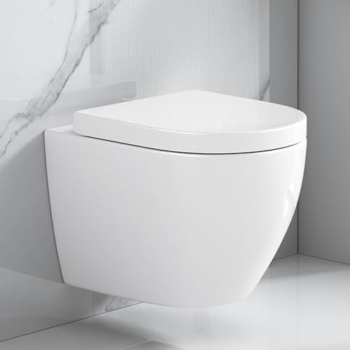 sanicomfort Hänge-WC, Wand-WC-Set Adonis 2.0 mit Turbo Flush Spültechnik 360° Spülung weiß, WC-Sitz mit Absenkautomatik spülrandlos von sanicomfort
