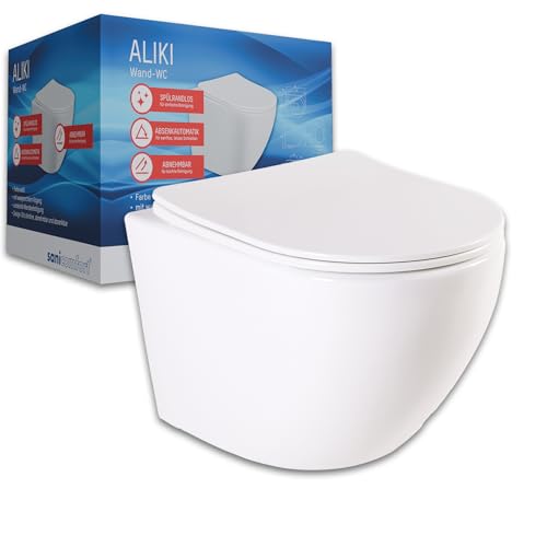 sanicomfort Hänge WC Set Aliki – Spülrandloses, Hygienisches Wand-WC Tiefspüler aus Hochwertiger Sanitärkeramik in Weiß, Kompakt, Modern inkl. Soft-Close WC-Sitz sanicomfort Hänge WC Set Aliki – Spülrandloses, Hygienisches Wand-WC Tiefspüler aus Hochwertiger Sanitärkeramik in Weiß, Kompakt, Modern inkl. Soft-Close WC-Sitz von sanicomfort