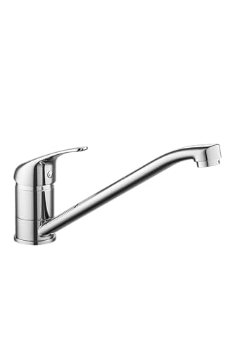 sanicomfort Küchenarmatur WIEN chrom – Spültischarmatur mit Einhebelmischer, 360° schwenkbar – Wasserhahn Küche aus Messing – Hochdruck Armatur für Spüle, modern & langlebig von sanicomfort