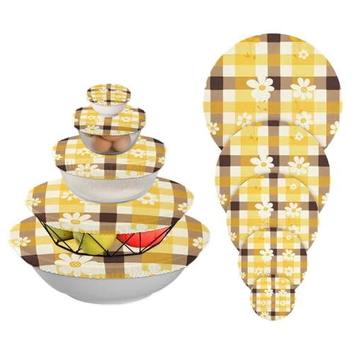 5 Stück Abdeckungen für Schüsseln wiederverwendbar in 5 Größen Schüsselabdeckungen Brot Sauerteigdeckel für lang anhaltende Frische (gelb-braune Cartoon-Plaids) von sanluoli
