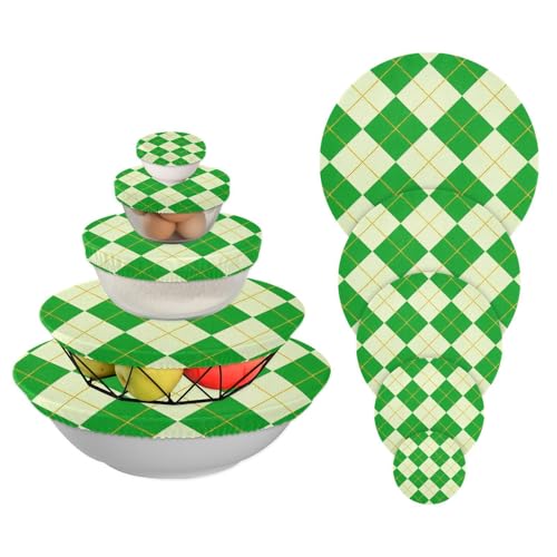 5 Stück Schüsselabdeckungen wiederverwendbar in 5 Größen Frischhalteschalen Abdeckungen für lang anhaltende Frische (dunkelgrün kariert kariert Büffel Gold) von sanluoli