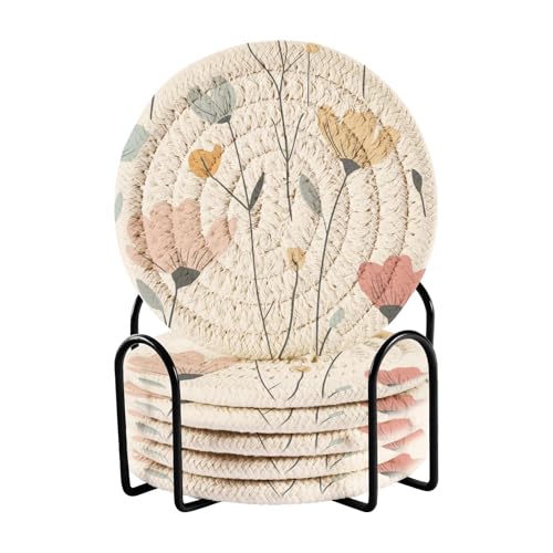 6 Stück Getränkeuntersetzer, saugfähige Untersetzer für Couchtisch, 6 Stück, mit Halter, minimalistische Heimdekoration, 10 cm von sanluoli