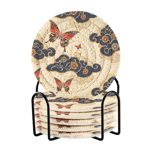 6 Stück Untersetzer saugfähig Untersetzer für Couchtisch mit Halter Set von 6 Porta Vasos Para Mesas 10 cm von sanluoli